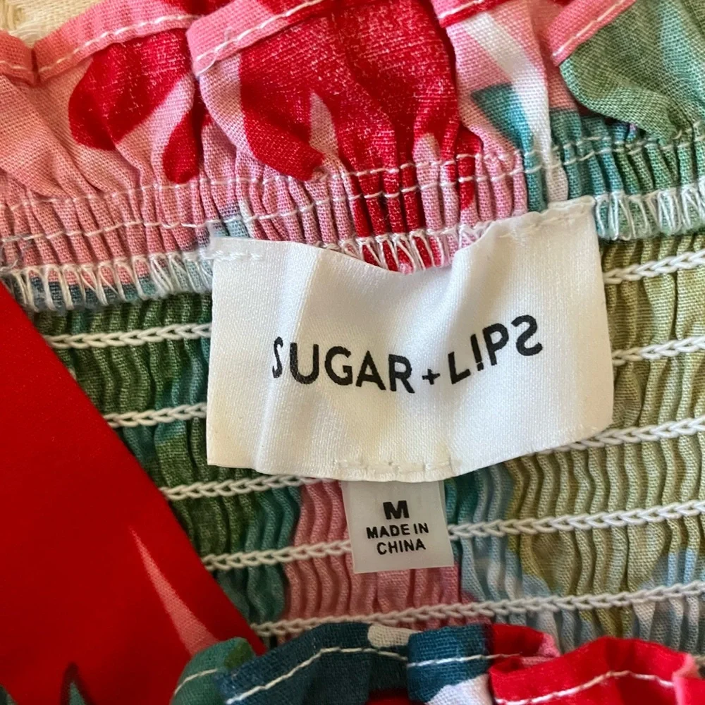 SUGAR + LIPS Colorful Floral Smocked Tiered Cotton Mini Dress Size M (Like a S) - Picture 11 of 11